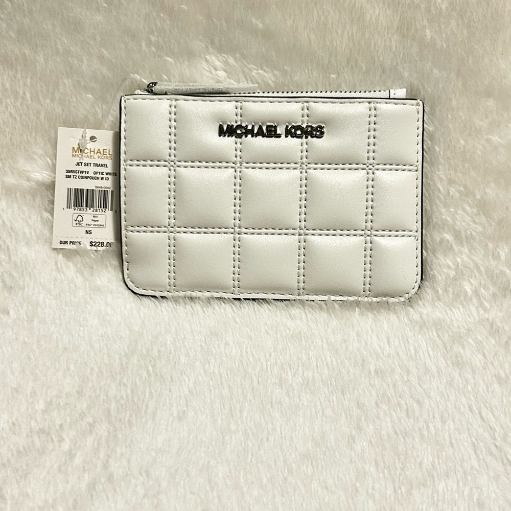Michael Kors Jet Set Travel Quilted Coin Pouch |Optic White | NWT
